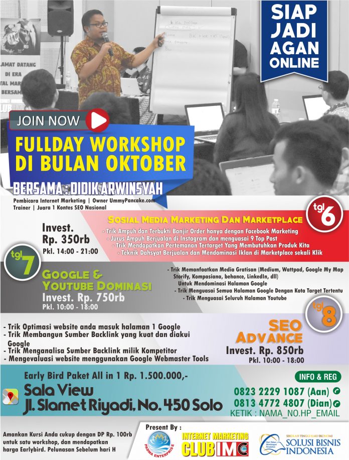 Fullday Workshop Internet Marketing Bulan Oktober di Solo 2017